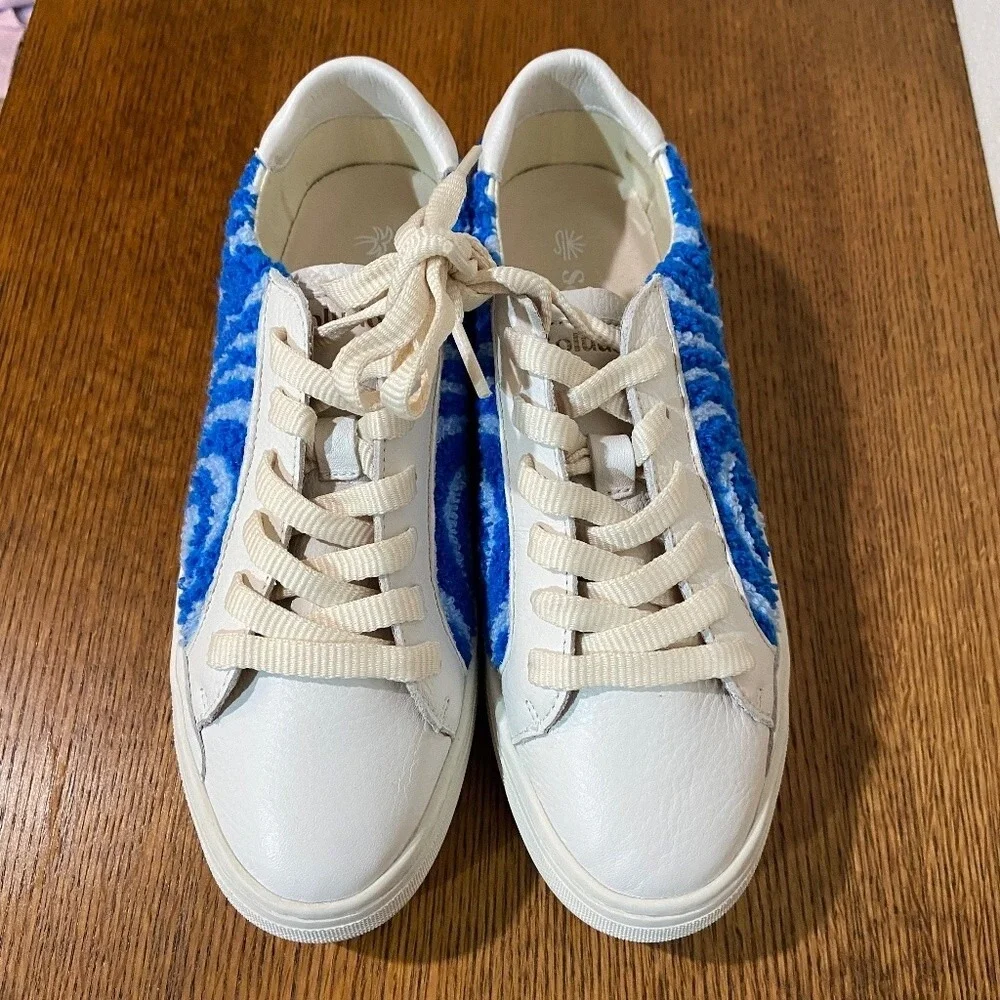 Soludos Women Ibiza Platform Leather Sneakers 5.5 Marine Blue Spiral Skater Fun